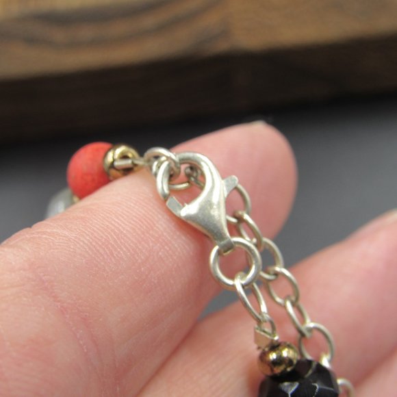 18" Sterling Silver Various Stones Heart Necklace Vintage - Picture 7 of 9